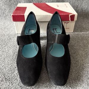 Thierry Rabotin Suede Mary Jane Shoes Slip-On Block Heel Almond Toe 38 US 8
